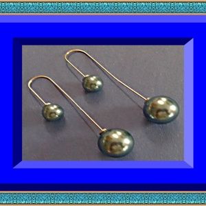 Gold Tone Drop Earrings With Blue Beads Sassy